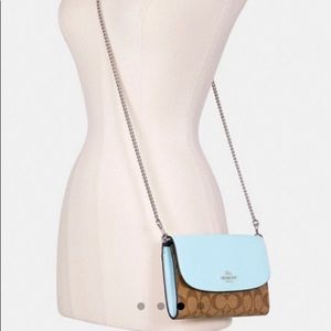 NEW Coach Gemma Clutch Crossbody Bag with Chain Signature Canvas Khaki Waterfall